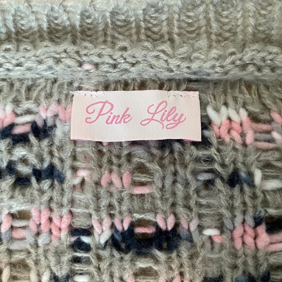 Pink Lily Gray Tweed Style  Sweater w Multicolor Detailing Size Medium - Picture 8 of 10